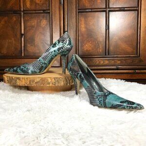 Nine West Teal Snake Pointed Toe Faux Leather Pumps